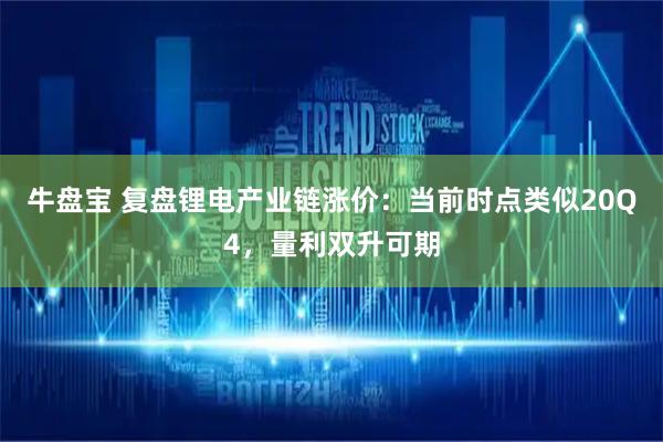 牛盘宝 复盘锂电产业链涨价：当前时点类似20Q4，量利双升可期